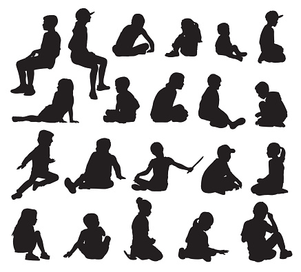 Vector illustration of children sitting.