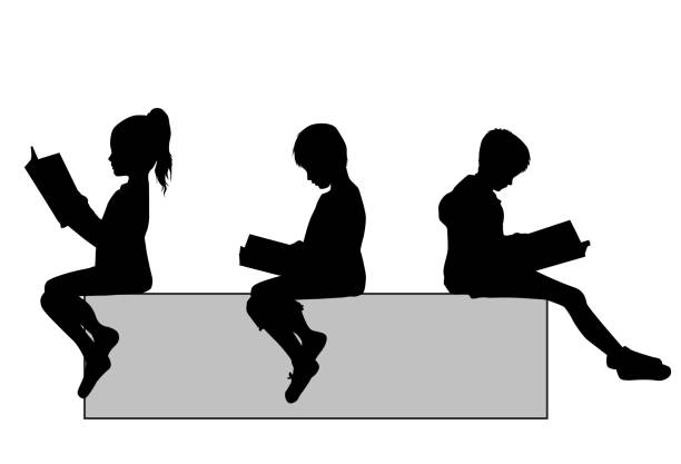 A children with a book. A children with a book. newspaper silhouettes stock illustrations