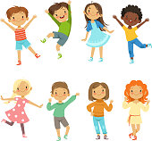 Childrens playing. Vector funny characters isolate on white. Illustration of character boy and girl, funny and happy