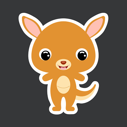 Children's sticker of cute little kangaroo. Wild animal. Flat vector stock illustration