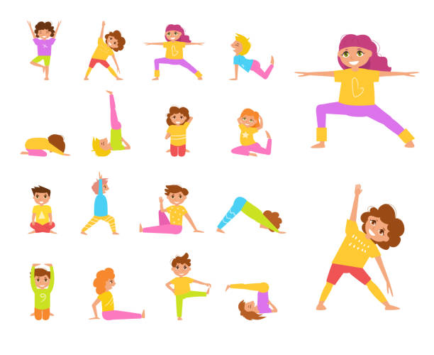 ilustrações de stock, clip art, desenhos animados e ícones de childrens yoga. vector - yoga crianças