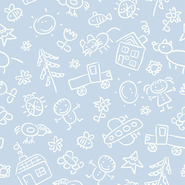 Child's drawing pattern A seamless pattern with child's drawings. doodles and hand drawn background stock illustrations