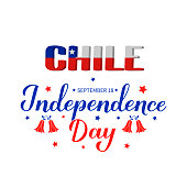 Chile Independence Day calligraphy hand lettering isolated on white. Chilean holiday celebrated on September 18. Vector template for typography poster, banner, greeting card, flyer, etc.