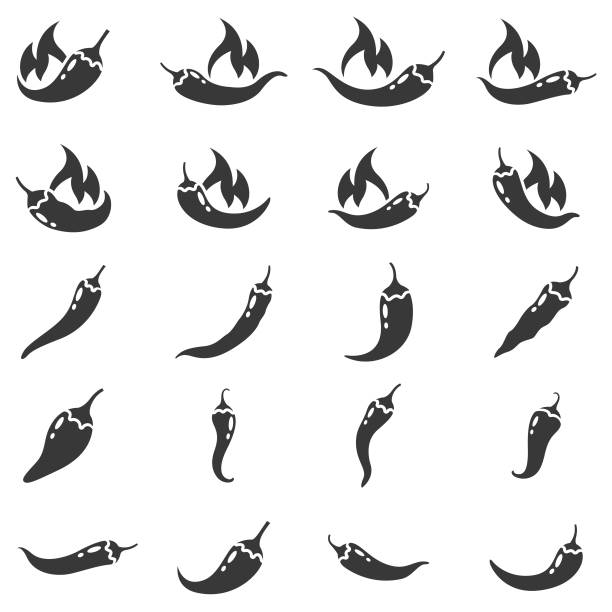 Chili pepper icon set vector art illustration
