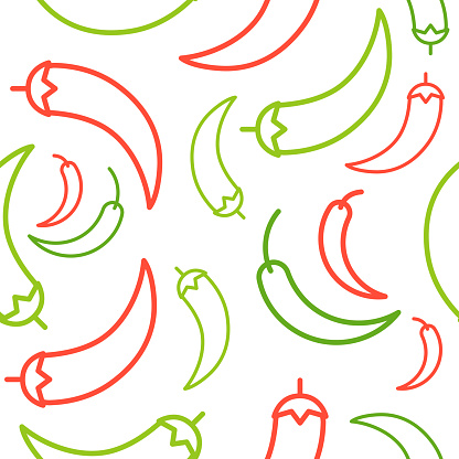 Chili Seamless pattern outline vegetable set, for use as wrapping paper gift, wallpaper or background