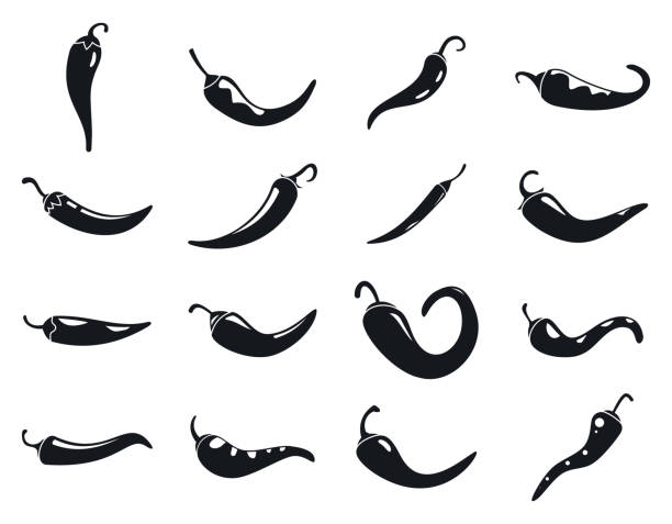 Chili vegetables icons set, simple style Chili vegetables icons set. Simple set of chili vegetables vector icons for web design on white background chili pepper stock illustrations