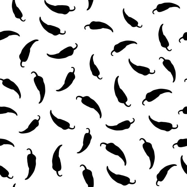 Chilli peppers pattern Chilli peppers seamless pattern. Background with black silhouettes of peppers chili pepper stock illustrations