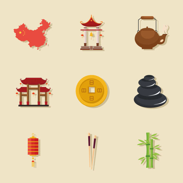 china kultur neun ikonen - kannestein stock-grafiken, -clipart, -cartoons und -symbole