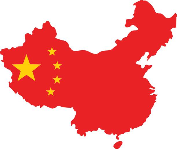 중국 지도 및 플래깅 - china stock illustrations