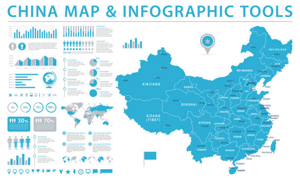 çin haritası - bilgi grafik vektör çizim - china stock illustrations