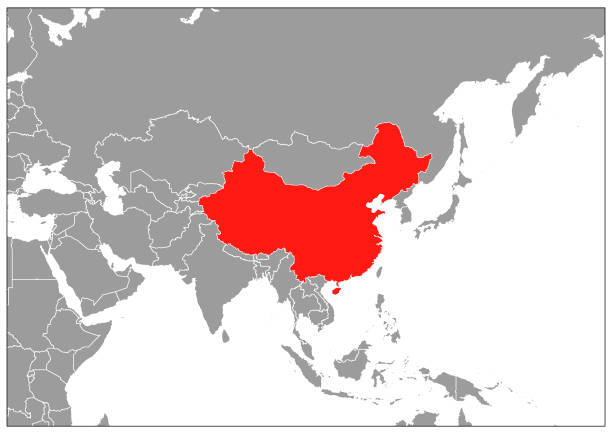 china-karte auf grauer basis - china stock-grafiken, -clipart, -cartoons und -symbole