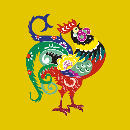 Chinese cue paper style cock pattern