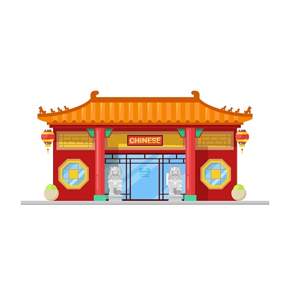 Chinese cuisine restaurant building, vector facade