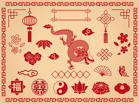 It is an illustration of a Chinese decoration set.