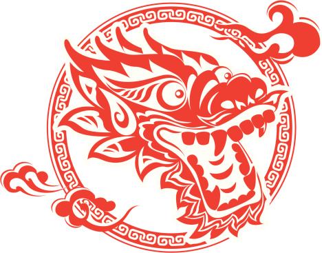 Chinese dragon head paper-cut art illustration vector