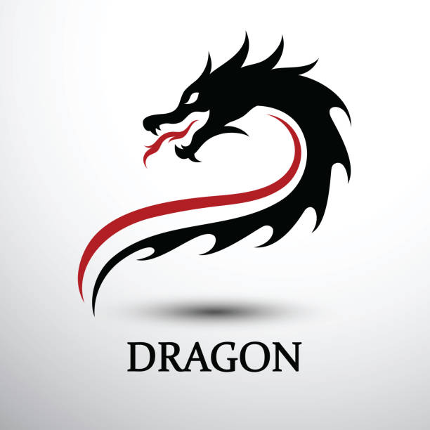 Chinese dragon head vector Chinese dragon head silhouette flat color logo design, vector illustration dragon stock illustrations