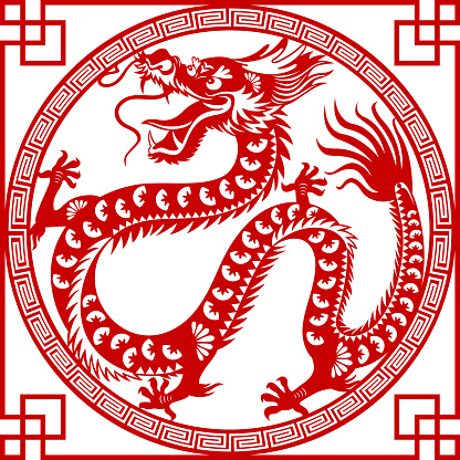 Chinese dragon paper-cut art vector