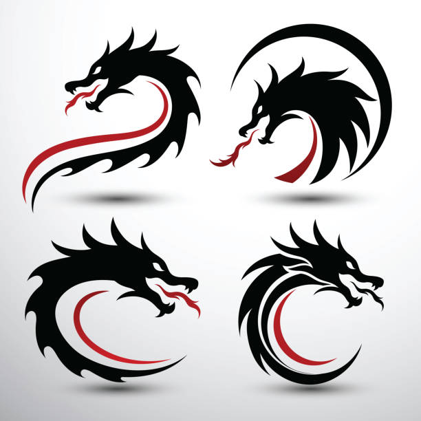 Chinese Dragon vector Chinese dragon silhouette flat color logo design, vector illustration dragon stock illustrations