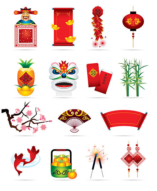 chiński ikony świąteczne - new year stock illustrations