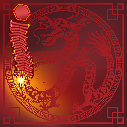 Firecrackers light up illustration for Year of the Dragon 2012 vector