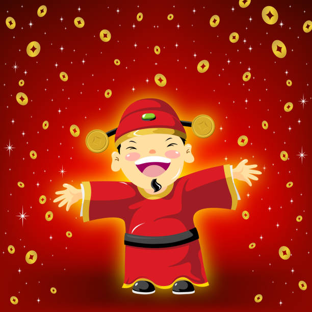 chiński bóg bogactwa - happy new year stock illustrations