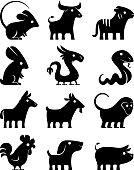 full set vector symbols of chinese horoscope...