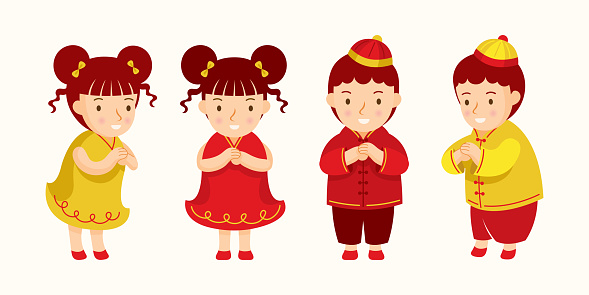Chinese Kids Greeting or Pay Respect Characters