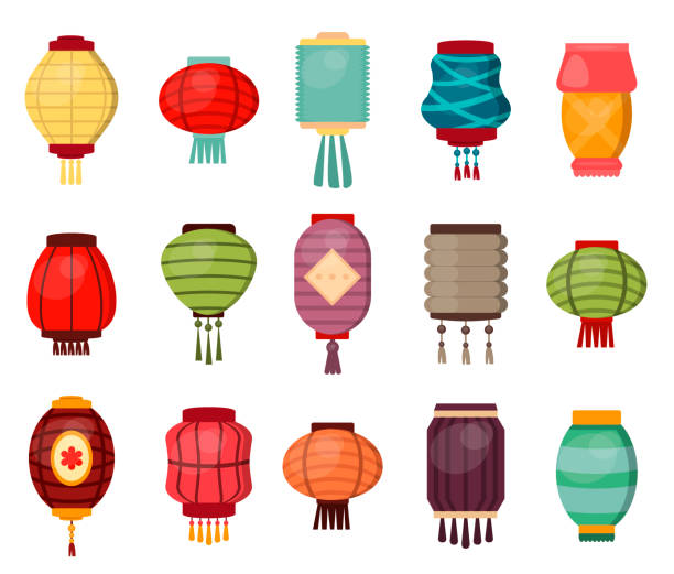 Chinese lantern vector traditional china culture festival celebration asia oriental decoration illustration Chinese lantern vector traditional china culture festival celebration asia oriental decoration illustration. Paper holiday new year east party symbol. decorative prosperity event greeting paper art. japanese lantern stock illustrations
