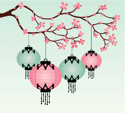 Chinese Lanterns and Cherry Blossoms