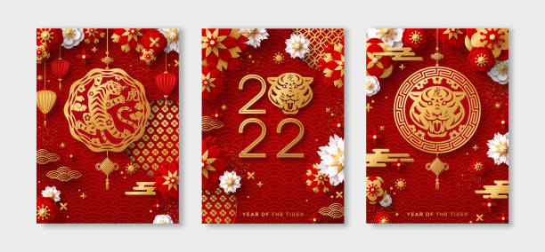 Chinese New year 2022 Posters red vector art illustration
