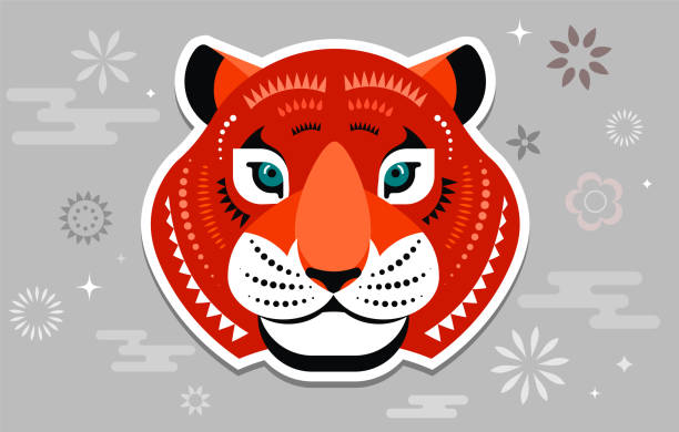 ilustraciones, imágenes clip art, dibujos animados e iconos de stock de año nuevo chino 2022 año del tigre - símbolo del zodiaco chino, concepto de año nuevo lunar, diseño de fondo moderno - lunar new year