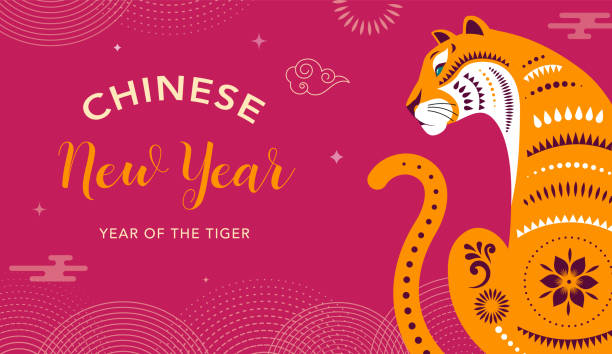 ilustraciones, imágenes clip art, dibujos animados e iconos de stock de año nuevo chino 2022 año del tigre - símbolo del zodiaco chino, concepto de año nuevo lunar, diseño de fondo moderno - chinese new year