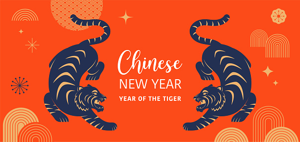 Chinese new year 2022 year of the tiger - Chinese zodiac symbol, Lunar new year concept, modern background design