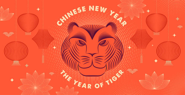 ilustraciones, imágenes clip art, dibujos animados e iconos de stock de año nuevo chino 2022 año del tigre - símbolo del zodiaco chino - lunar new year