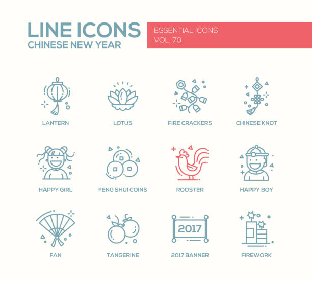 китайский новый год - линия дизайн иконки набор - new year stock illustrations