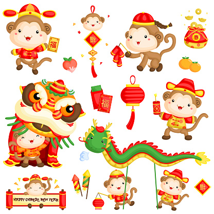 Chinese New Year Monkey Year Vector Set