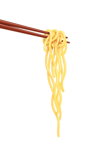 Chinese noodles at chopsticks Fast-food meal vector Chinese noodles at chopsticks Fast-food meal, isolated white background. EPS10 vector illustration. chopsticks stock illustrations
