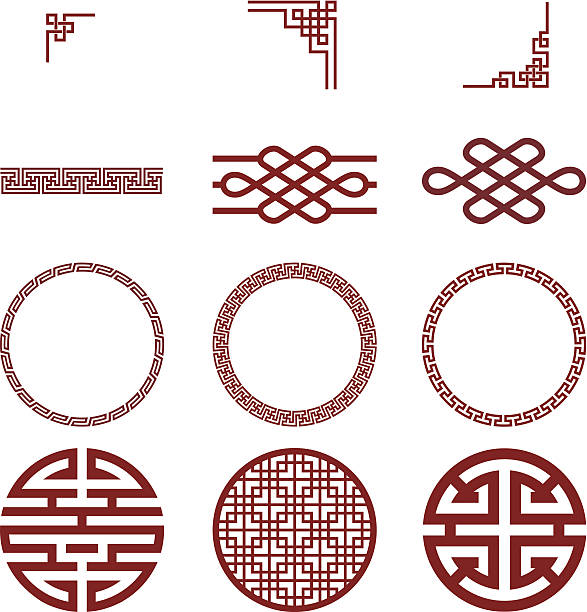 중국 종이 및 번자체 패턴 - 중국 문화 stock illustrations