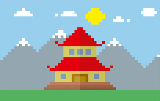 Chinese temple pixel illustration