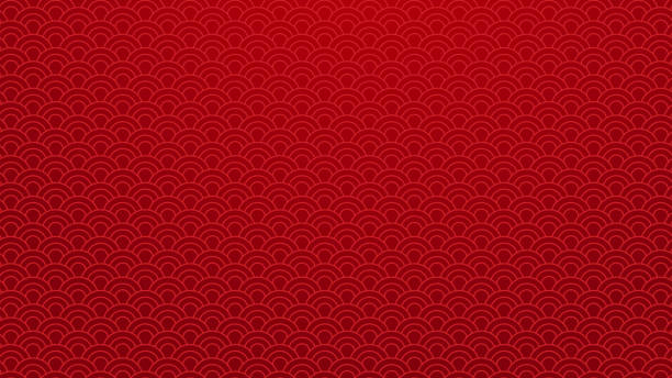 中国の伝統的な東洋の背景。赤い背景に赤い雲の装飾パターン.中国の新年アートコンセプト。中国風のパターン装飾グラフィック。ベクターの図。4kサイズの壁紙 - 赤点のイラスト素材／クリップアート素材／マンガ素材／アイコン素材