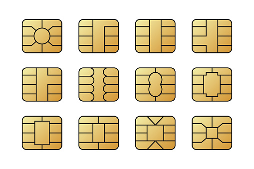 EMV chips for banking plastic card. Digital Nfc technology. Bank payment symbols illustration concept.