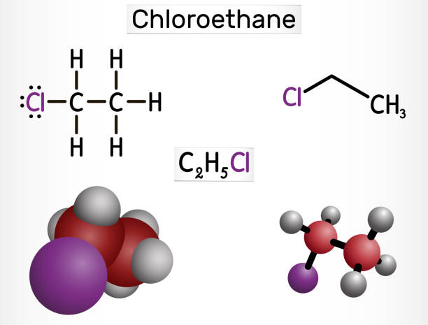 Chloroethane, ethyl chloride, monochloroethane molecule. 