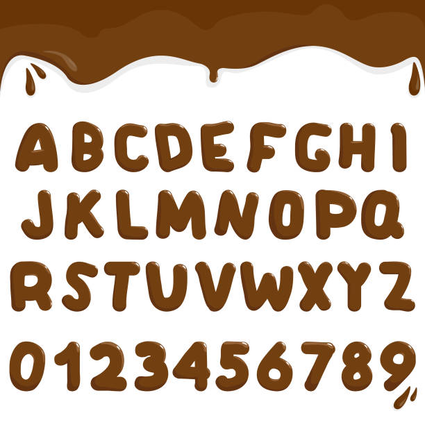 stockillustraties, clipart, cartoons en iconen met chocolade alfabet en cijfers. vectorillustratie - chocoladeletter