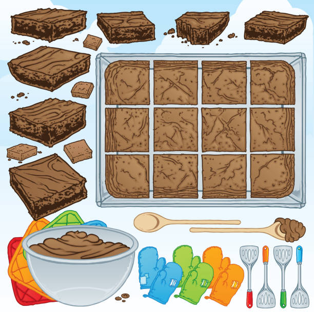 stockillustraties, clipart, cartoons en iconen met chocolade brownie bakken kit - brownie