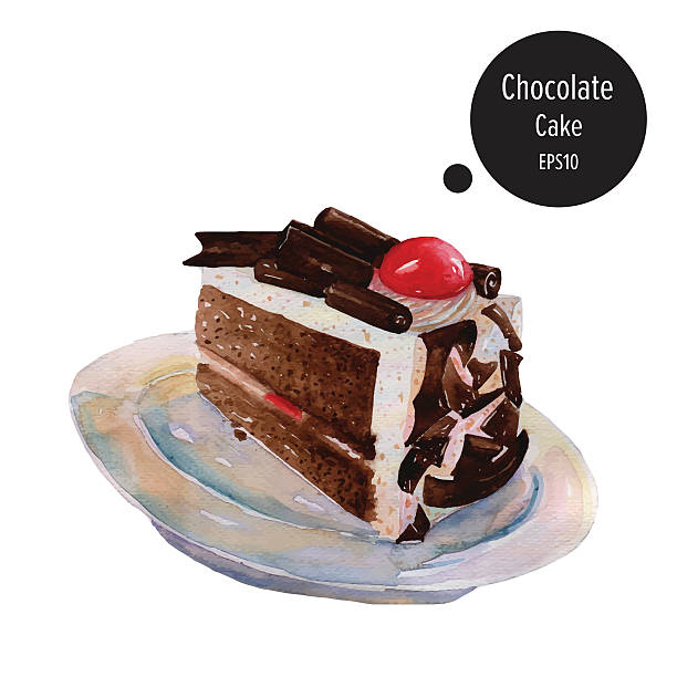 ilustrações de stock, clip art, desenhos animados e ícones de bolo de chocolate com creme gelatina na placa vec pintura em aquarela - bolos de chocolate