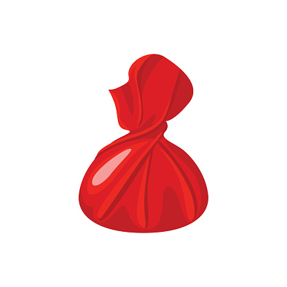 Chocolate candy in red wrapper isolated. Vector illustration of sweets in cartoon flat style. Food icon.