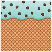 Chocolate chip ice cream with wafer background suitable for poster or packaging design. Wafer and ice cream are grouped in different background.