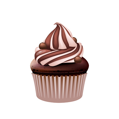 Chocolate cupcake, delicious creamy muffin realistic vector illustration