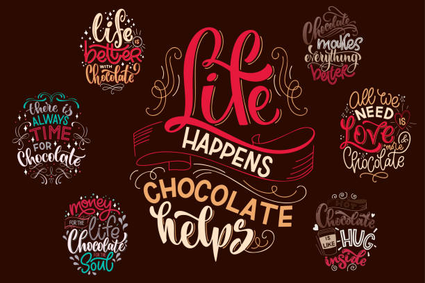 stockillustraties, clipart, cartoons en iconen met de handletteraanzingingsintensing van de chocolade reeks. - chocoladeletter
