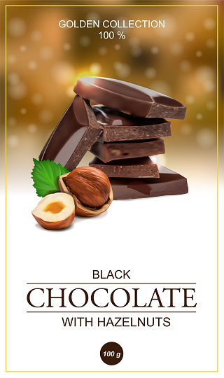 Chocolate label with hazelnut. Vector illustration